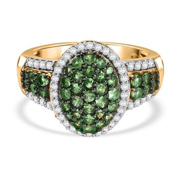 Tsavorite Granat, Wei&szlig;er Zirkon Ring 925 Silber 750 Gelbgold Vermeil (Gr&ouml;&szlig;e 17.00) ca. 1.46 ct