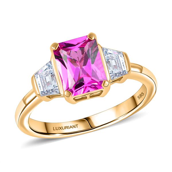 LUXURIANT DIAMANT - AAA Lab Created Rosa Saphir, Lab Grown Diamant Ring 585 Gold (Größe 17.00) ca. 2,26 ct image number 3