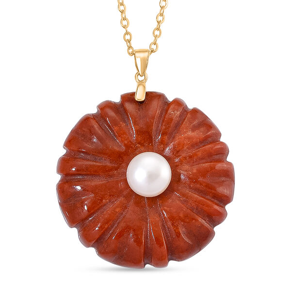 D'Joy Burmesischer Rote Jadeit Jade, Wei&szlig;e S&uuml;&szlig;wasser Perle (9-9.5mm) Schmuckset ca. 50 cm 925 Silber Vergoldet 110.00 ct