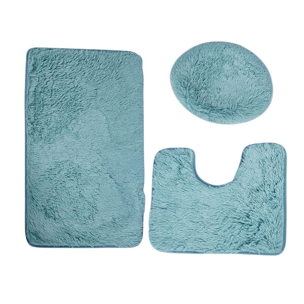 3er-Set Bad-Kollektion, extra weicher Duschvorleger 50x80 cm, WC-Vorleger 40x50 cm, WC-Deckel, Hellblau image number 2