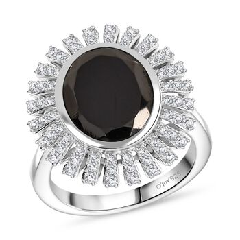 D'Joy Elite Shungit, Wei&szlig;er Zirkon Ring 925 Silber rhodiniert (Gr&ouml;&szlig;e 17.00) ca. 3,64 ct