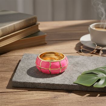 Emaille-Armreif mit Karomuster, ca. 18,5 cm, pink emailliert