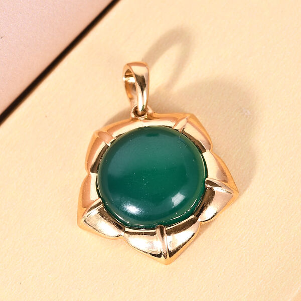 Gr&uuml;ner Onyx-Anh&auml;nger, Ionenbeschichtetes Messing, 750 Gelbgold vergoldet ca. 7,83 ct image number 2