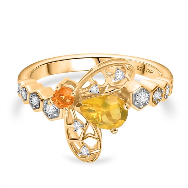 Kanarischer Opal, Feueropal Ring 925 Silber 750 Gelbgold Vermeil (Gr&ouml;&szlig;e 17.00) ca. 0,68 ct image number 0