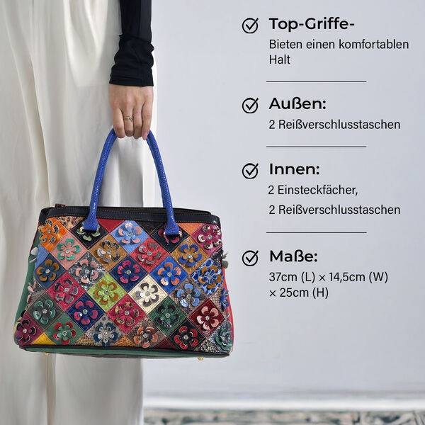 Chaos by Elsie Crossbody-Tasche aus echtem Leder, Multicolor mit gewebtem Muster, RFID-Schutz und Mini-Taschenlampe, 37x14,5x25 cm image number 4