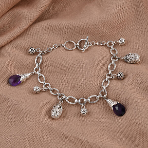 Royal Bali Kollektion - afrikanisches Amethyst-Armband, ca. 19 cm, 925 Silber image number 1