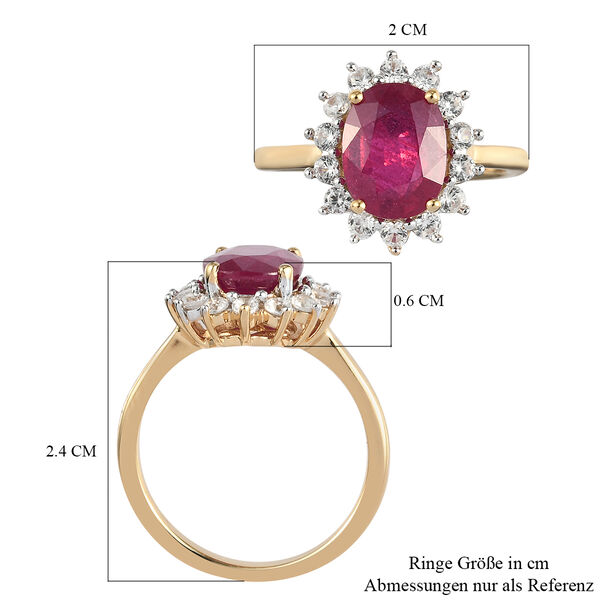 Afrikanischer Rubin und Zirkon Halo Ring 925 Silber vergoldet  ca. 3,30 ct image number 6