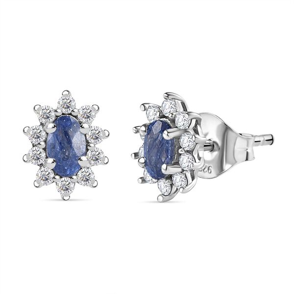 Masoala Saphir (Fissure gef&uuml;llt), Wei&szlig;er Zirkon Ohrringe 925 Silber platiniert ca. 1.05 ct