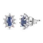 Masoala Saphir (Fissure gefüllt), Weißer Zirkon Ohrringe 925 Silber platiniert ca. 1.05 ct