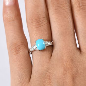 D'Joy AA Sleeping Beauty T&uuml;rkis, Moissanit Ring 925 Silber rhodiniert (Gr&ouml;&szlig;e 20.00) ca. 1,47 ct