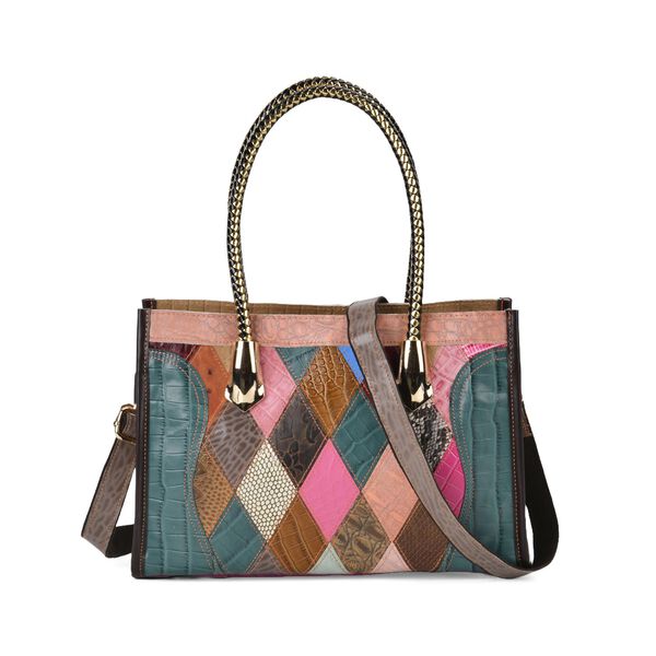 Chaos By Elsie - Farbenfrohe Echtleder Crossbody Tasche, Mattes Krokodil-Muster