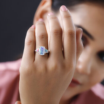 Nat&uuml;rlicher, &auml;thiopischer Welo Opal Ring, 925 Silber platiniert, ca. 3.35 ct