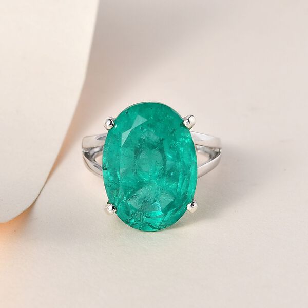 Smaragd-Quarz Triplette Ring, 925 Silber rhodiniert (Gr&ouml;&szlig;e 17.00) ca. 13.51 ct image number 2