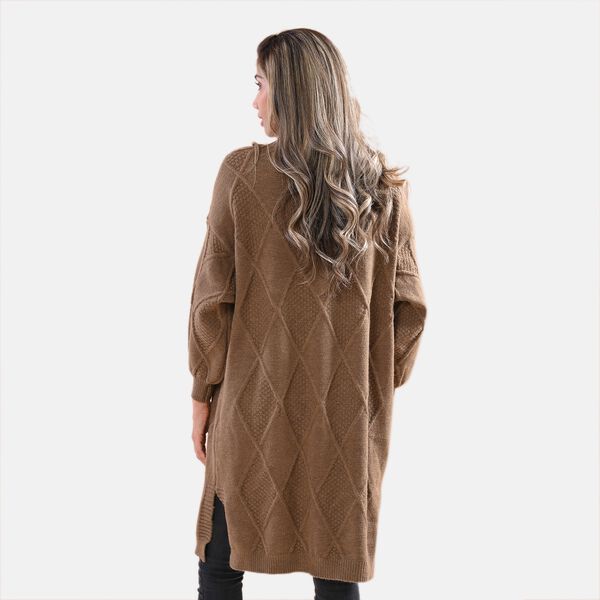 LA MAREY lange Strickjacke, Karomuster, Grau und Schwarz image number 6