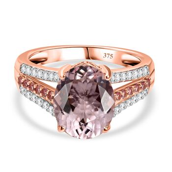AAA Rosa Morganit, Padparadscha Saphir und Diamant Ring in 375 Ros&eacute;gold - 3,96 ct.