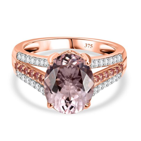 AAA Rosa Morganit, Padparadscha Saphir und Diamant Ring in 375 Ros&eacute;gold - 3,96 ct.