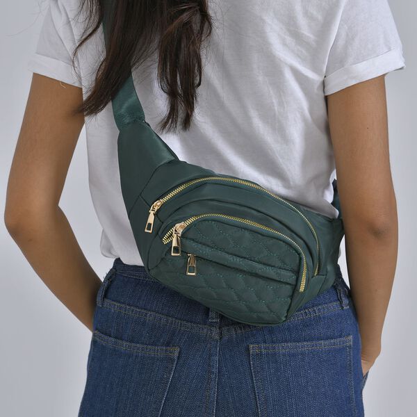 Multifunktionale RFID-geschützte Nylon Gürteltasche mit Schnellverschluss, 36x4x13cm, Grün image number 9