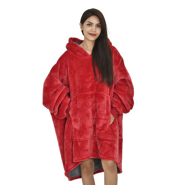 Flauschiger Flanell Hoodie mit gro&szlig;er Tasche, 194x98cm, rot image number 3