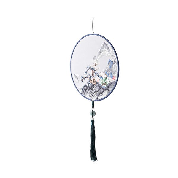 LIVMORE - Handstickerei-Wanddekoration aus 100% Seide mit Jade-Quaste, 20 cm, Berglandschaft-Motiv image number 5
