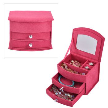 Samt-Schmuckk&auml;stchen mit Spiegel und 2 herausnehmbaren Schubladen, 14.5x12x10.5cm, Rosa