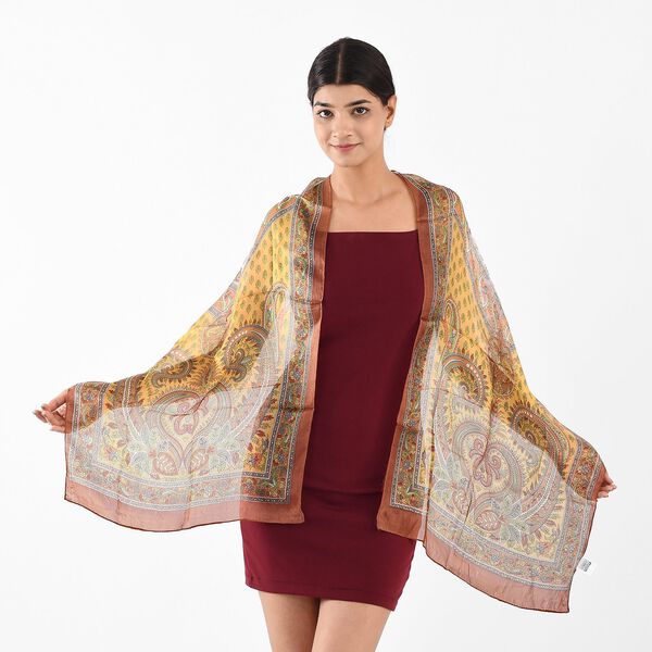 100% Natur Seide, Designer Schal, 50x160cm, Braun image number 2