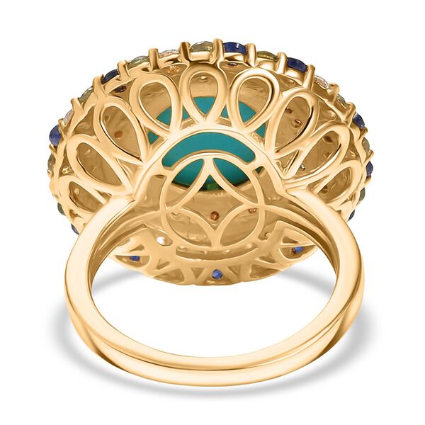 Aqua Kieselblüte AA Sleeping Beauty Türkis, Blauer Saphir Ring 925 Silber 750 Gelbgold Vermeil (Größe 19.00) ca. 5.86 ct image number 6