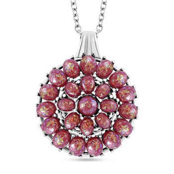 Simuliertes Rotes Opal Anh&auml;nger mit Kette ca. 50 cm + 5 cm Extender, 316L Edelstahl