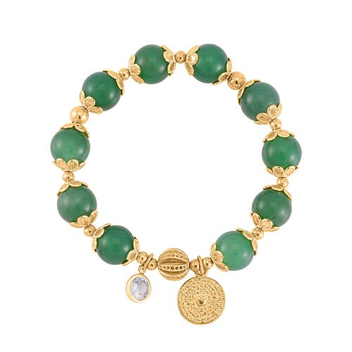 Grüner Aventurin, Weißer Kristall flexibles Charm-Armband, vergoldet image number 0