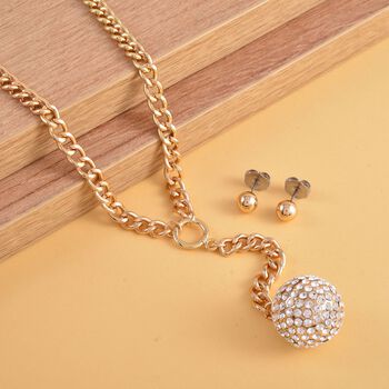 Wei&szlig;e Kristall-Halskette 50 cm und Ohrstecker in Goldton - 7 ct.