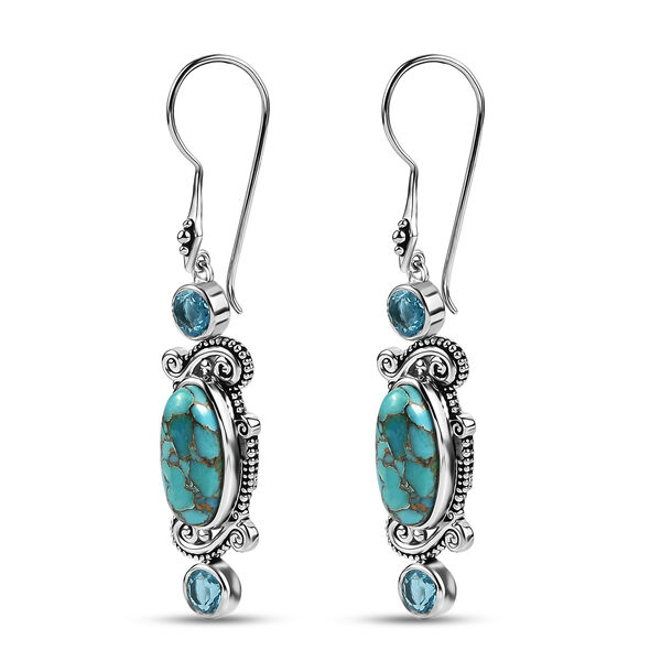 Sajen Silber-Beschaffenes T&uuml;rkis, Himmlisch Schweizer Blauer mystisher Quartz Ohrringe 925 Silber rhodiniert ca. 10.42 ct image number 3