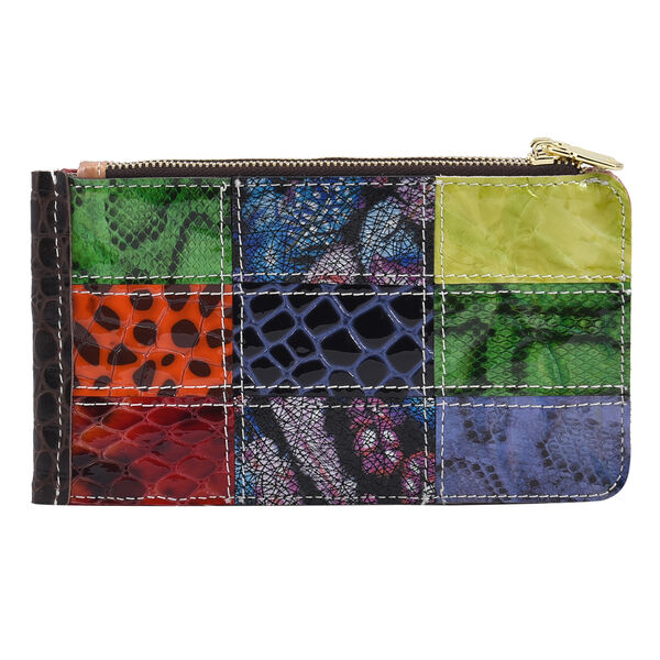 Chaos by Elsie: Patchwork Brieftasche aus 100% echtem Leder mit RFID Schutz, Leopardenmuster