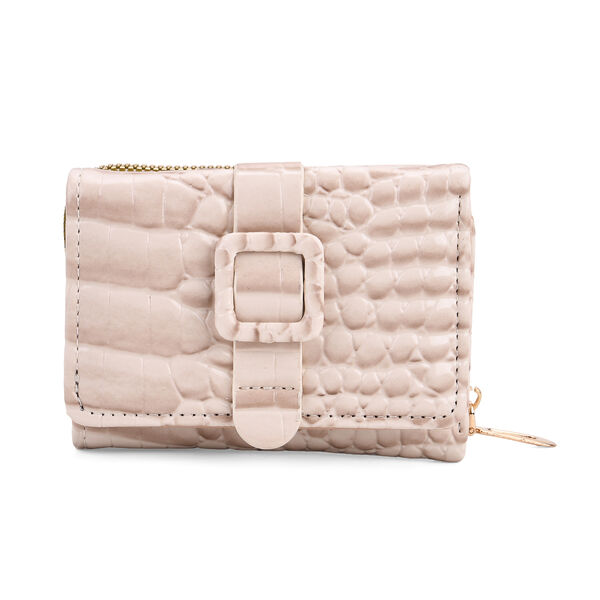 Stilvolle Geldbörse mit Krokodilprägung und RFID-Schutz, 11x8 cm, Beige image number 0