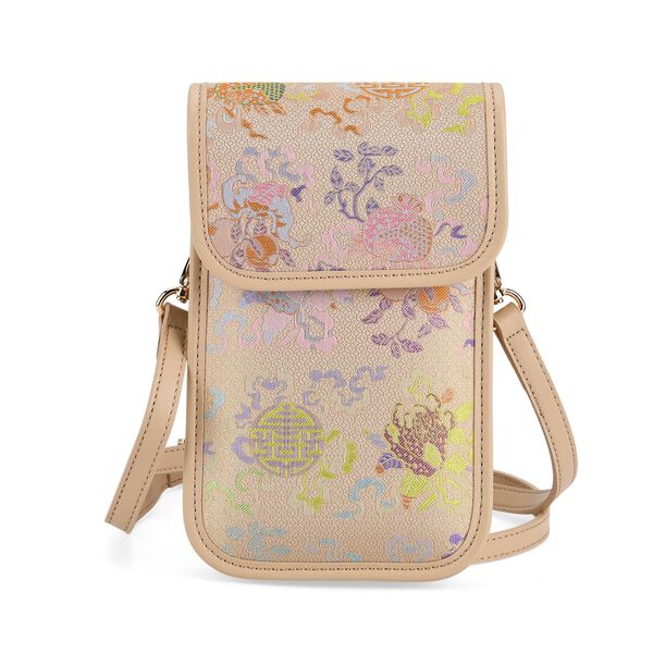 LA MAREY Brokat Handy Umh&auml;ngetasche aus Seide und Echtleder, 12x19x3cm, Rosa