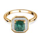Exklusives Angebot - AAA Kagem Sambischer Smaragd, Weißer Diamant  Asscher Schliff Ring, 585 Gold (Größe 19.00) ca. 1.35 ct