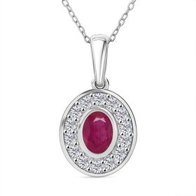 Burma-Rubin, Weißer Zirkon Anhänger mit Kette, 925 Silber rhodiniert ca. 1.29 ct