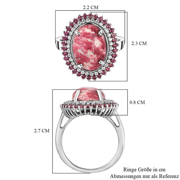 Norwegischer Thulit und Rhodolith Granat-Ring, 925 Silber platiniert  ca. 7,92 ct image number 7