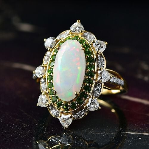 D'Joy AA Natürlicher, äthiopischer Welo Opal, Moissanit Ring 925 Silber 750 Gelbgold Vermeil (Größe 19.00) ca. 3,29 ct image number 1