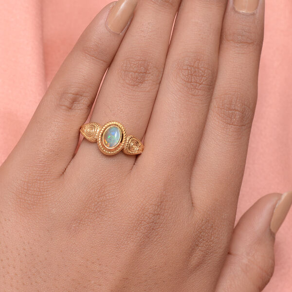 Natürlicher, äthiopischer Opal-Ring, 925 Silber Gelbgold Vermeil  ca. 0,55 ct image number 3
