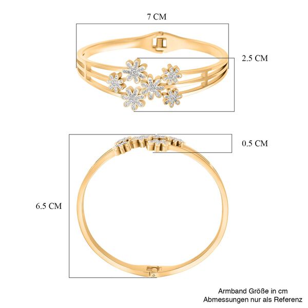 Wei&szlig;er Kristall Armreif ca. 19 cm Reiner Edelstahl, Goldfarben image number 5