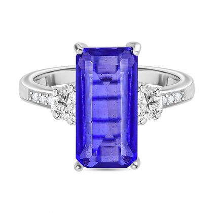 Tansanit-Farbe Quarz, Wei&szlig;er Zirkon Ring 925 Silber rhodiniert (Gr&ouml;&szlig;e 18.00) ca. 4,75 ct