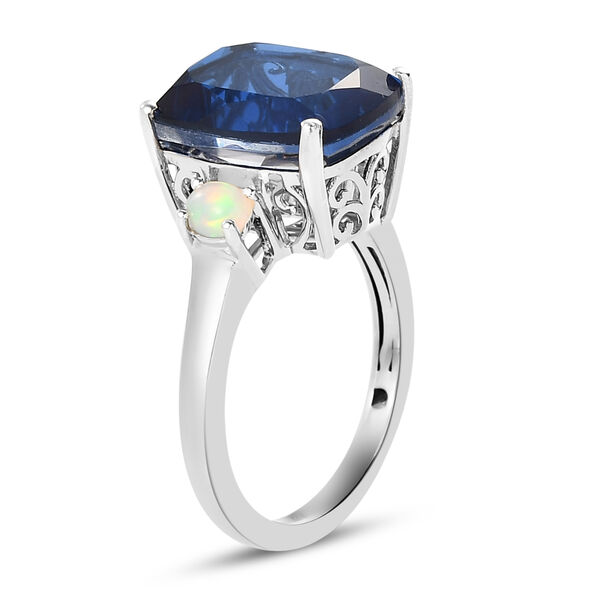 Ceylonfarbener Quarz und natürlicher, äthiopischer Opal-Ring, 925 Silber platiniert - 6,05 ct.  image number 5