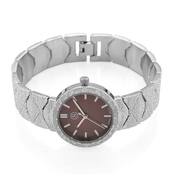 STRADA - Japanisches Uhrwerk, Burgunder Zifferblatt mit goldplattiertem Alloy Armband, 20 cm image number 4