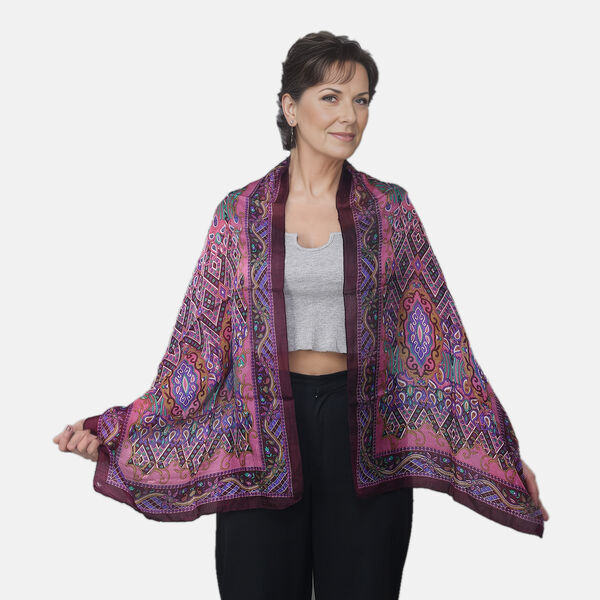 Bedruckter 100% Satin-Seidenschal, Weinrot image number 2