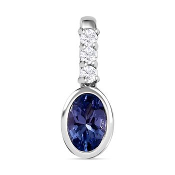Tansanit, Wei&szlig;er Zirkon Anh&auml;nger 925 Silber platiniert ca. 0.53 ct