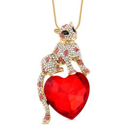 Roter Kristall Anhänger mit Kette, goldfarben