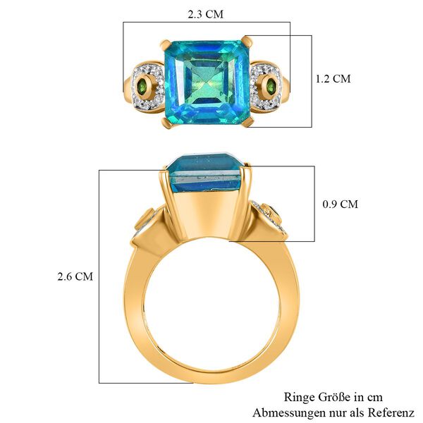 Paraiba Pfau Triplett Quarz, natürlicher Chromdiopsid und Zirkon-Ring - 6 ct. image number 5