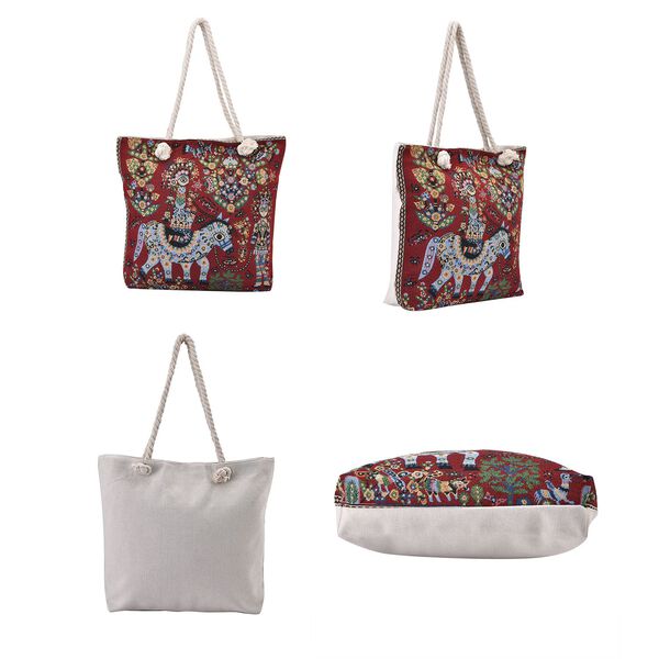 Jacquard gewebte Jute-Tasche mit Pferd Design, 42x34 cm image number 4