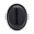 Schwarzer Glasachat Ring, Edelstahl (Größe 16.00) ca. 25,00 ct