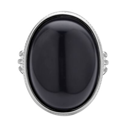 Schwarzer Glasachat Ring, ca. 25,00 ct