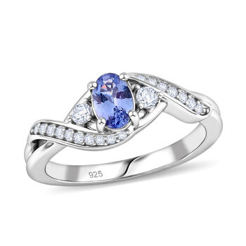 Tansanit und wei&szlig;er Zirkon-Ring, 925 Silber platiniert  ca. 0,67 ct